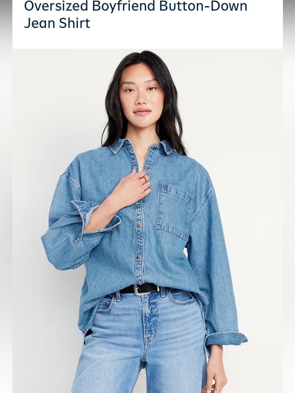 Oversized Boyfriend Button-Down Jean Shirt Old Navy NEW L - Picture 3 of 10